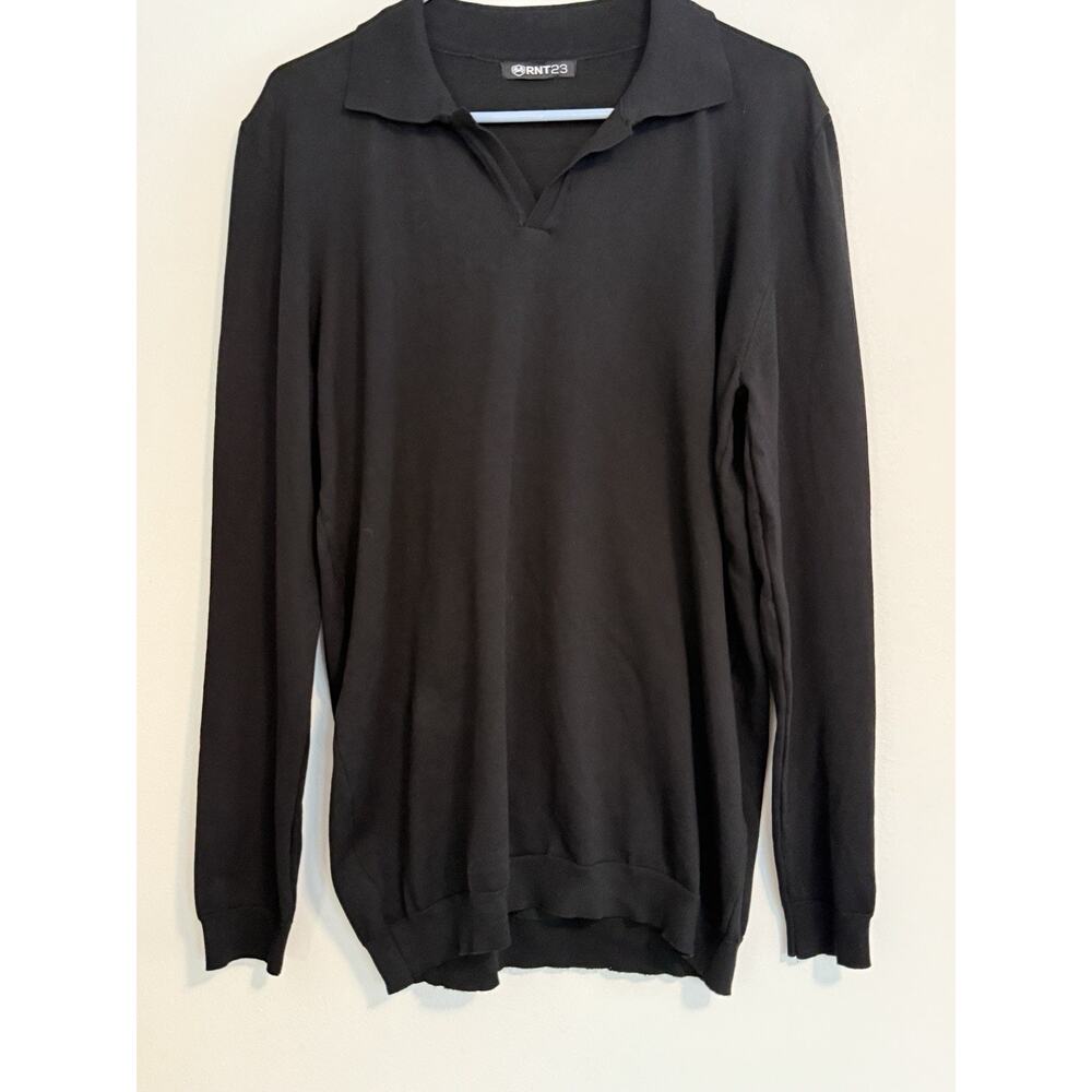 RNT23 Ron Tomson Mens Black Sweater Polo Pullover LARGE - Viscose